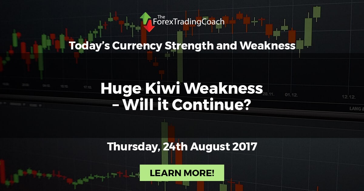 Huge Kiwi Weakness – Will it Continue? – Currency Strength and Weakness for Thursday 24th August 2017